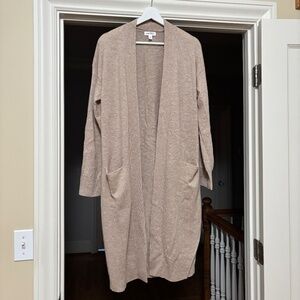 Nordstrom Long Open Front Wool & Cashmere Cardigan Size Small